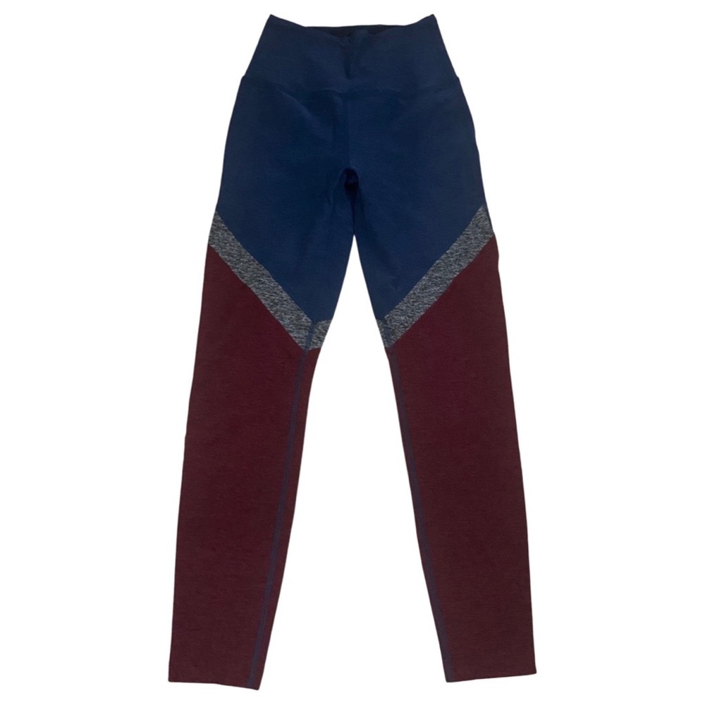 Navy Blue, Maroon, Grey Colorblocked Pattern Beyond  Yoga Leggings